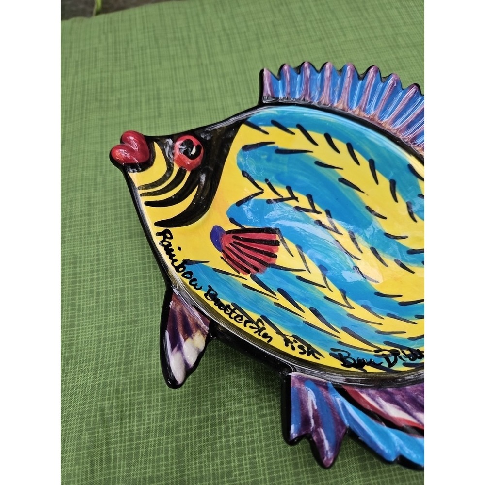 Ben Diller Rainbow Butterfly Fish Bowl Maui Vintage 1999 Hand Painted 10"